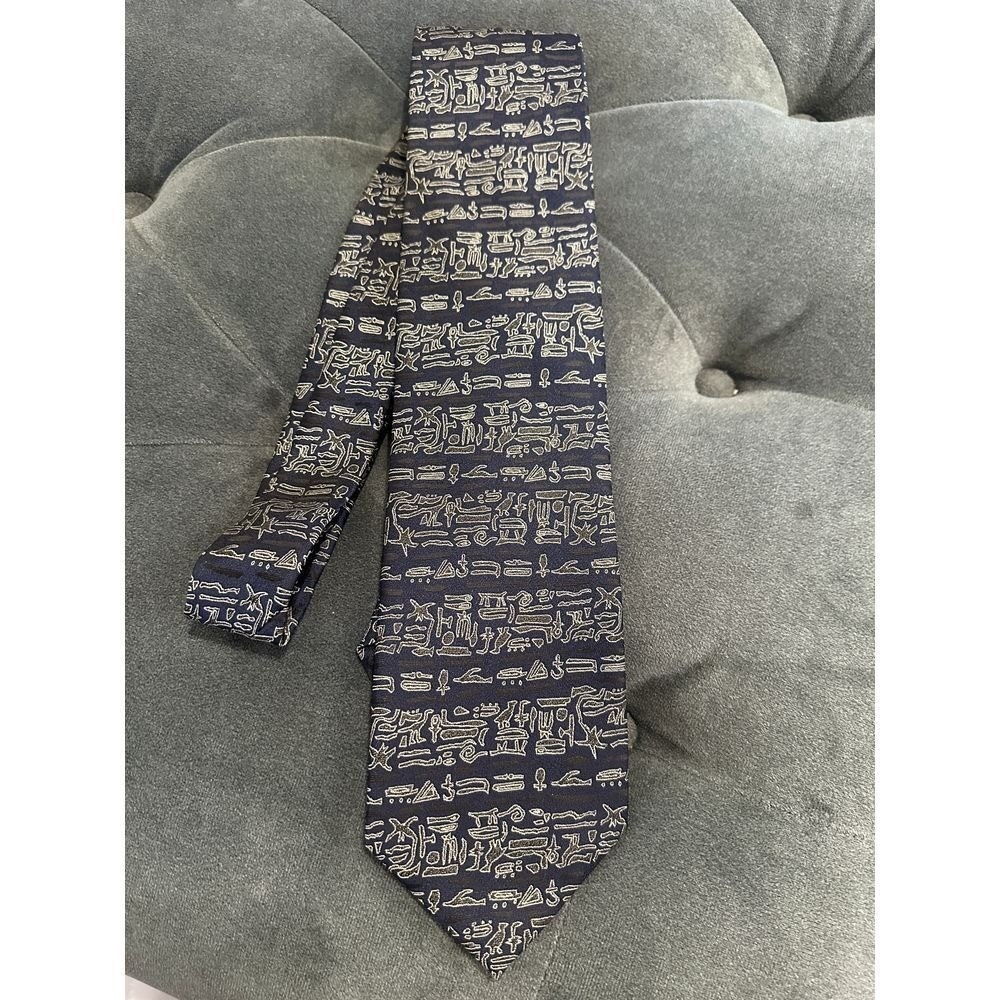 BOSS Hugo Boss Navy Blue Print 100% Silk Tie Classic Business Necktie